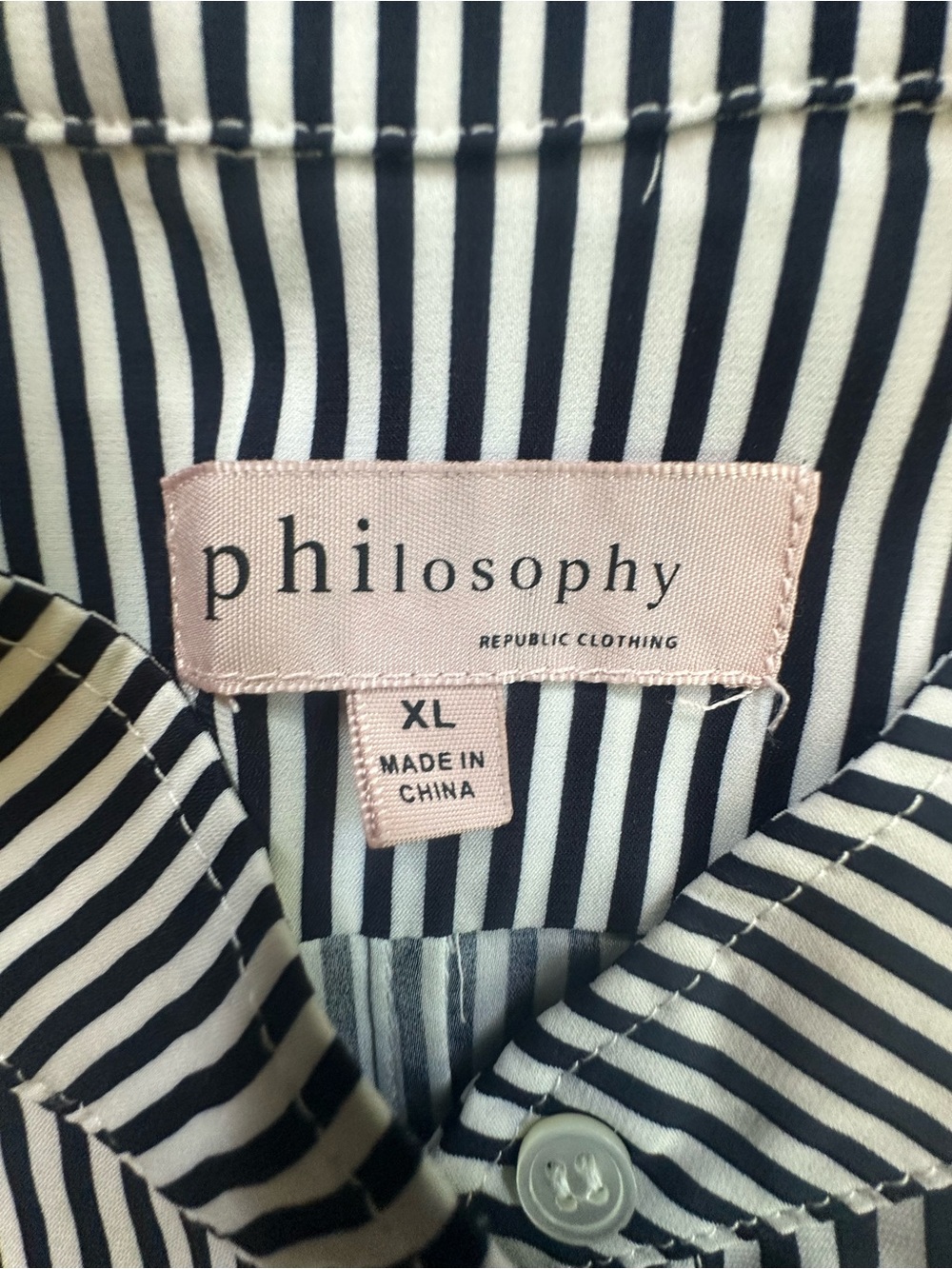 Philosophy Black & White Vertical Stripe Women’s Button-Up Shirt- XL - Picture 8 of 12